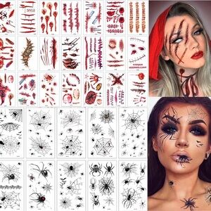 40 Sheets 3D Spider Web&Fake Scar Temporary Tattoos